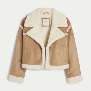 Hollister Women’s Cropped Sherpa-Lined Faux Suede Biker Jacket Size XL